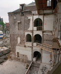 842542 Gezicht op de verbouwing van het Stadhuis (Stadhuisbrug 1) te Utrecht, aan de achterzijde bij de Korte ...